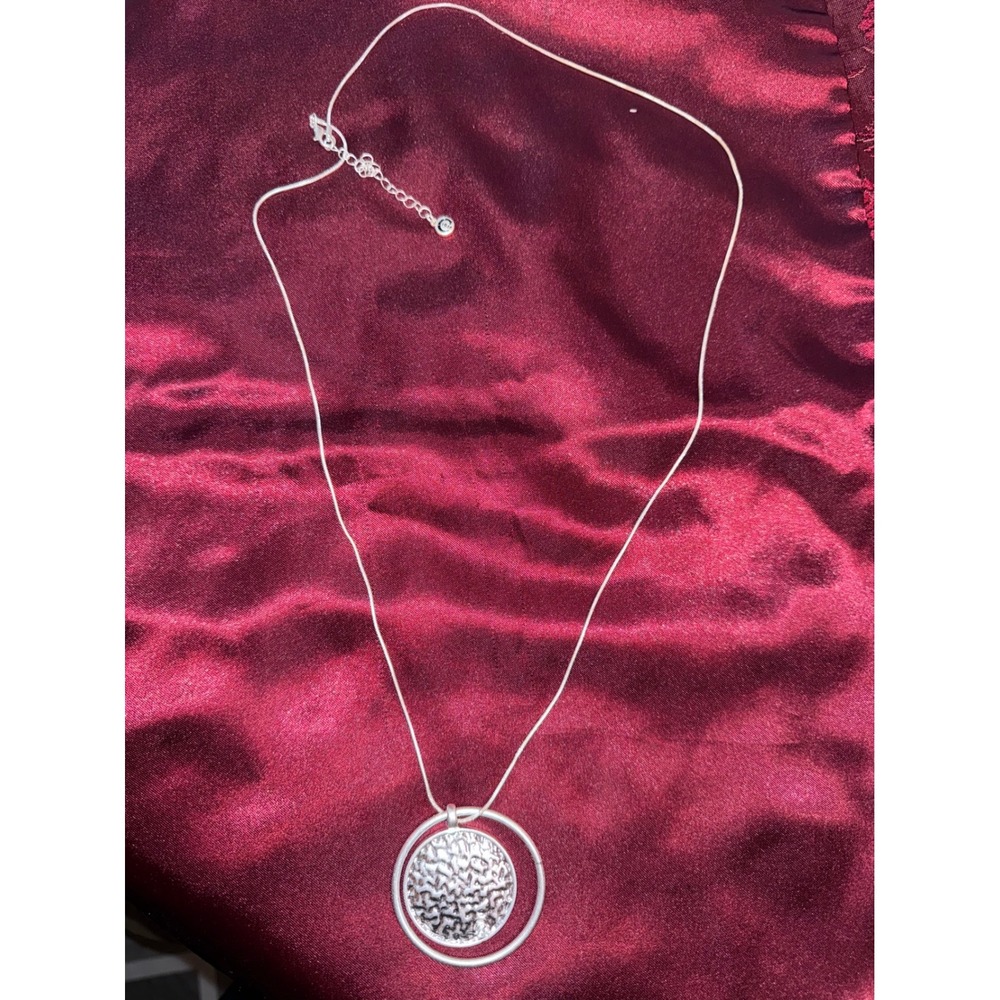 Cato‎ 1946 Silver Tone Hammered Textured Double Circle Pendant Snake Chain